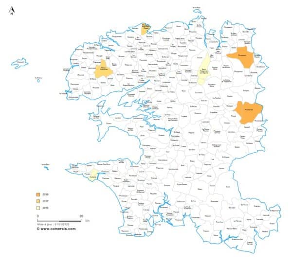 Liste des 6 communes nouvelles du Finistère et leurs 12 communes déléguées au 01 janvier 2023.